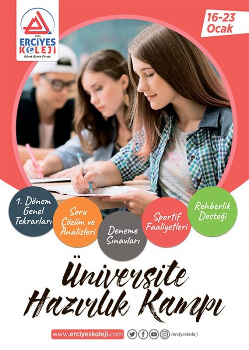 ÖZEL ERCİYES ANADOLU LİSESİNDE 11. VE 12. SINIF ÖĞRENCİLERİNE 2019 ÜNİVERSİTE HAZIRLIK YARIYIL KAMPI BAŞLIYOR!